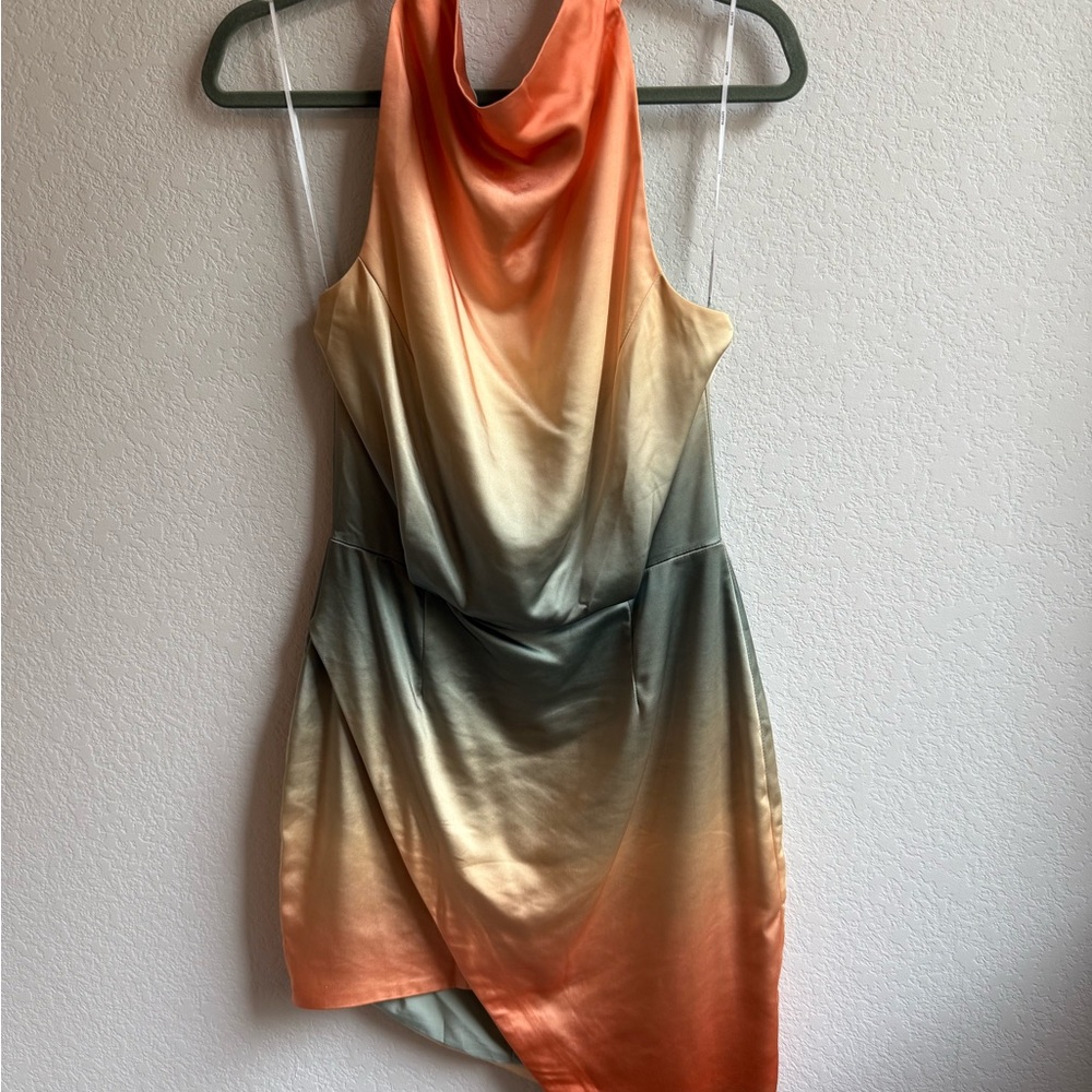 Elliatt Molecules Ombré Cowl Neck Asymmetric Minidress In Sunset Ombre M